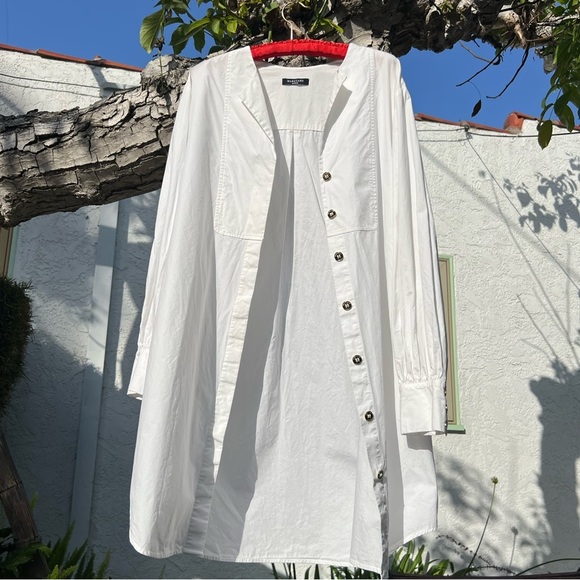 Guess Marciano Crisp White Cotton Shirtdress | Button-Down Bib-Front Dress | S - Picture 2 of 14